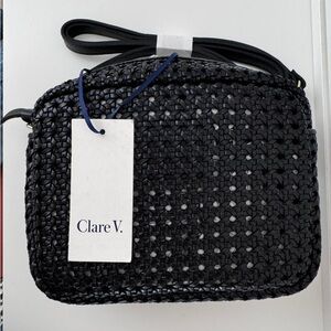 NWT Clare V Midi Sac in Black Woven Rattan